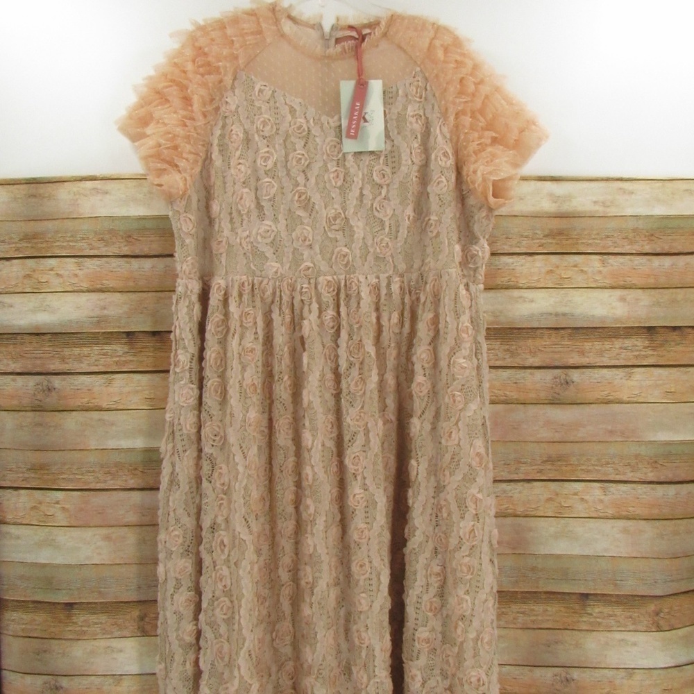 JessaKae Blush Pink Rosette Ruffle Sleeve Special Occasion Maxi Dress 2XL